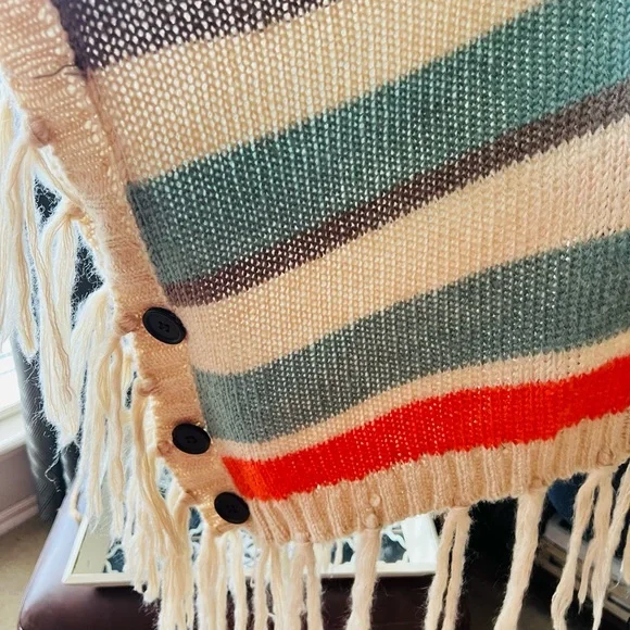Bohemian Knit Poncho with Fringe - Picture 3 of 5